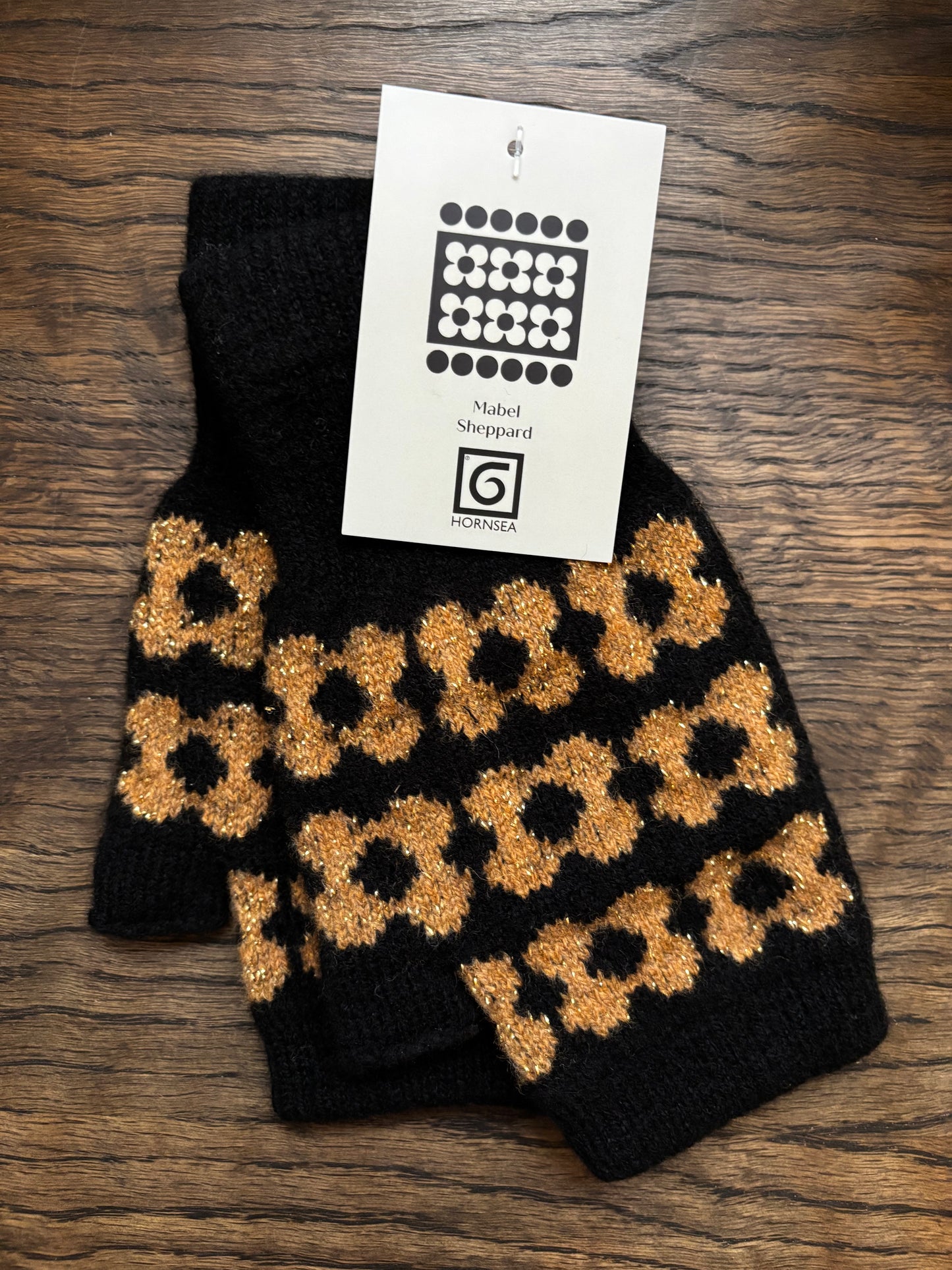 Black and Gold Fingerless Mittens by Mabel Sheppard x Hornsea