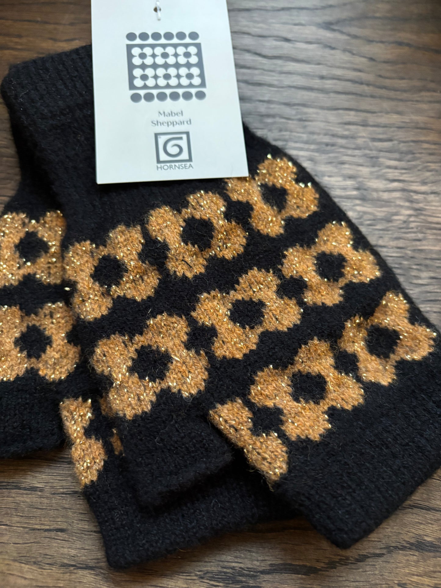 Black and Gold Fingerless Mittens by Mabel Sheppard x Hornsea