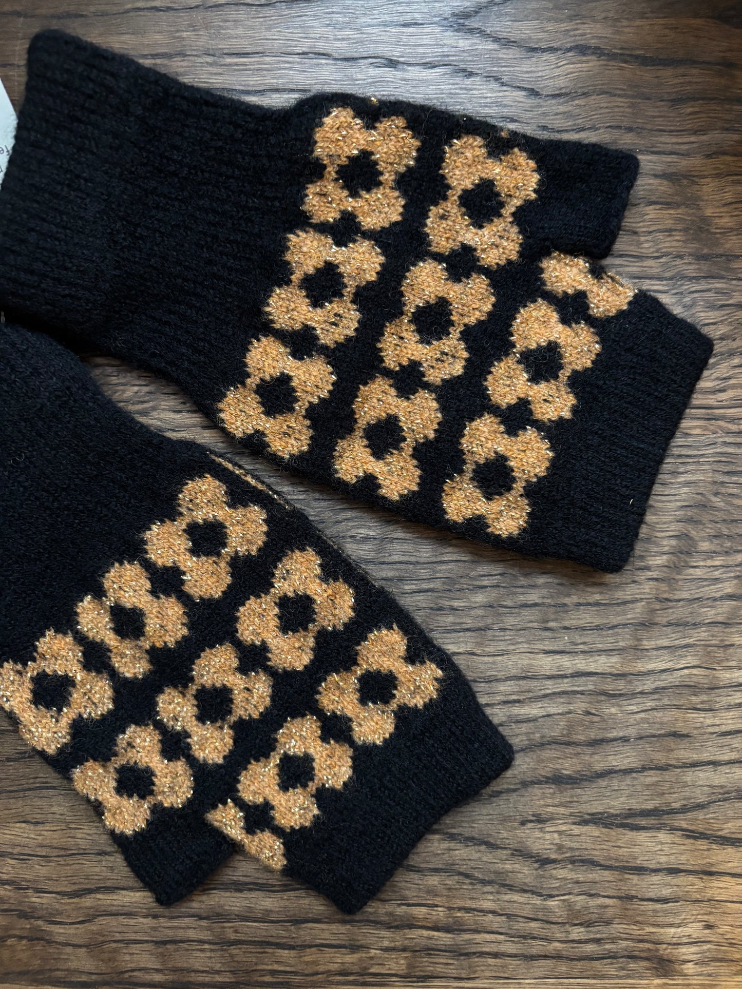 Black and Gold Fingerless Mittens by Mabel Sheppard x Hornsea