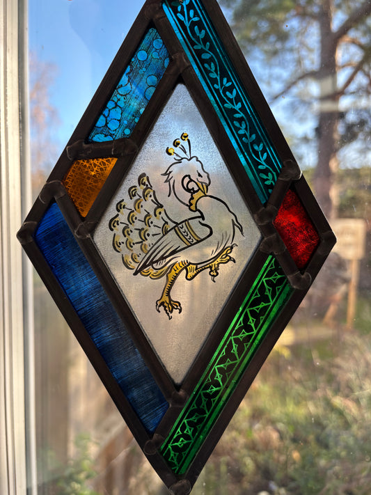 Peacock Stained Glass Panel by Deborah Lowe