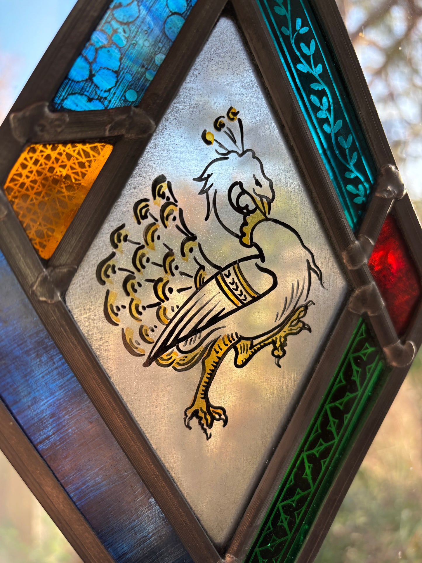 Peacock Stained Glass Panel by Deborah Lowe