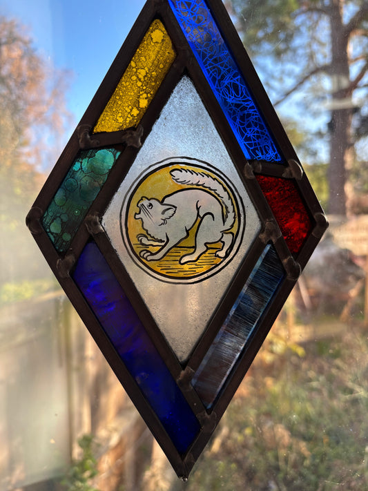 Cat Stained Glass Panel by Deborah Lowe