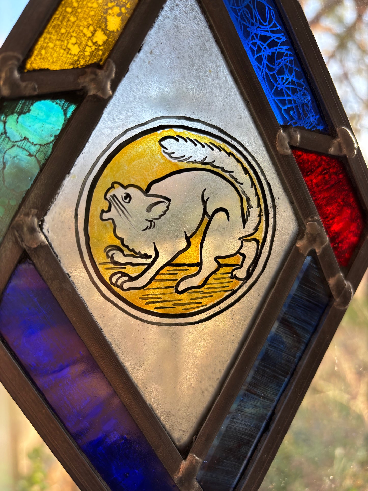 Cat Stained Glass Panel by Deborah Lowe