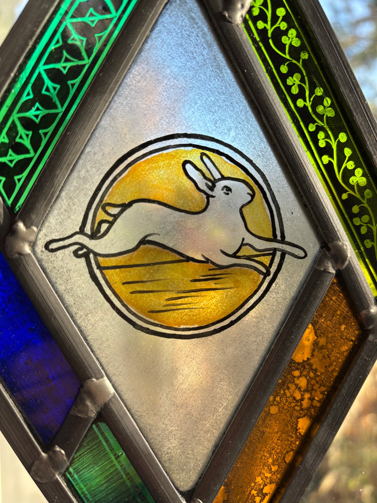 Hare Stained Glass Panel by Deborah Lowe