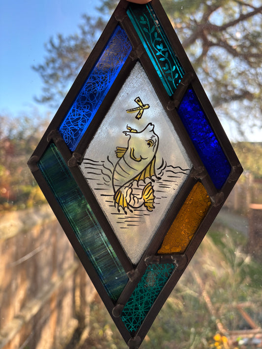 Fish Stained Glass Panel by Deborah Lowe