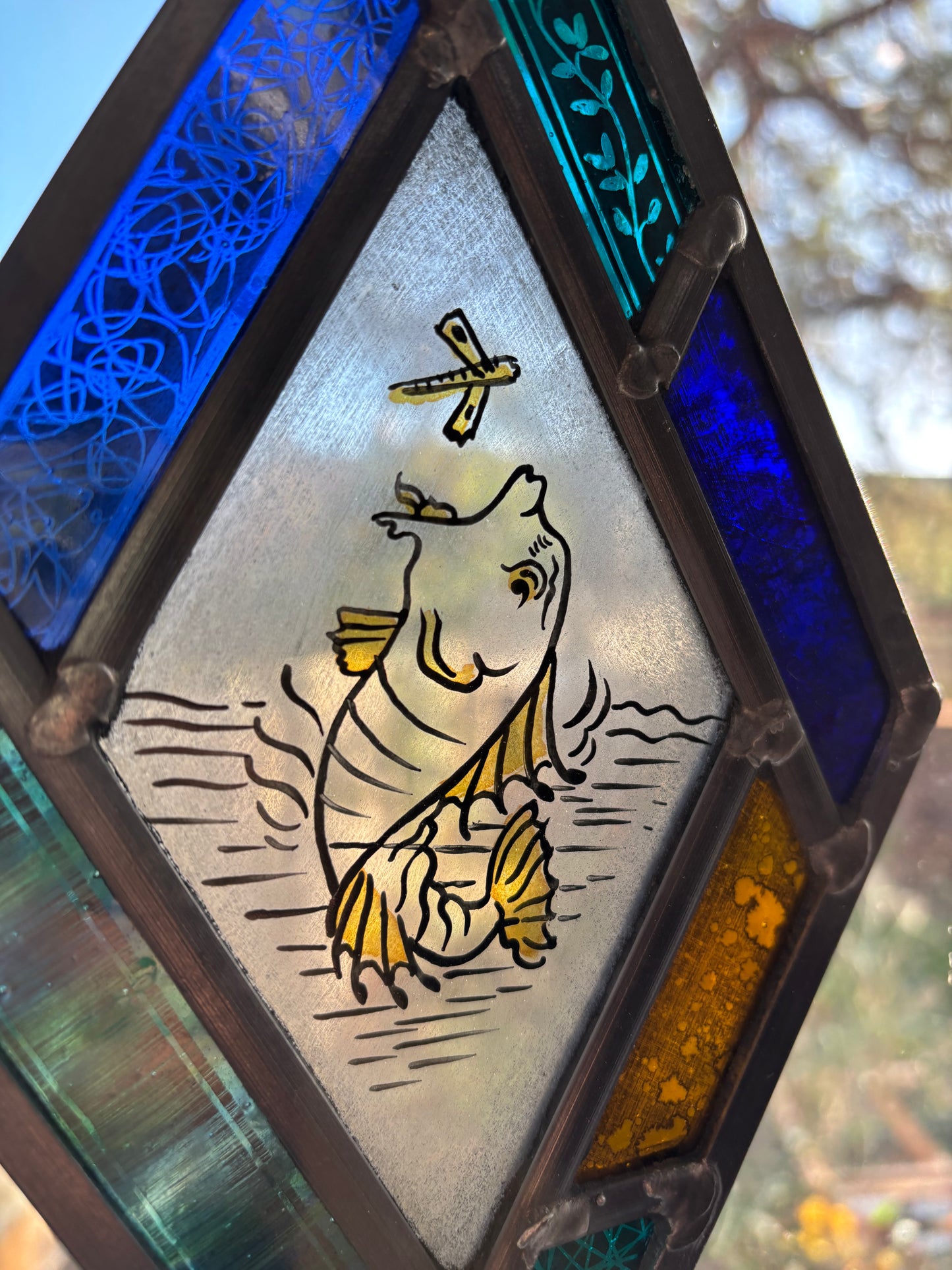 Fish Stained Glass Panel by Deborah Lowe
