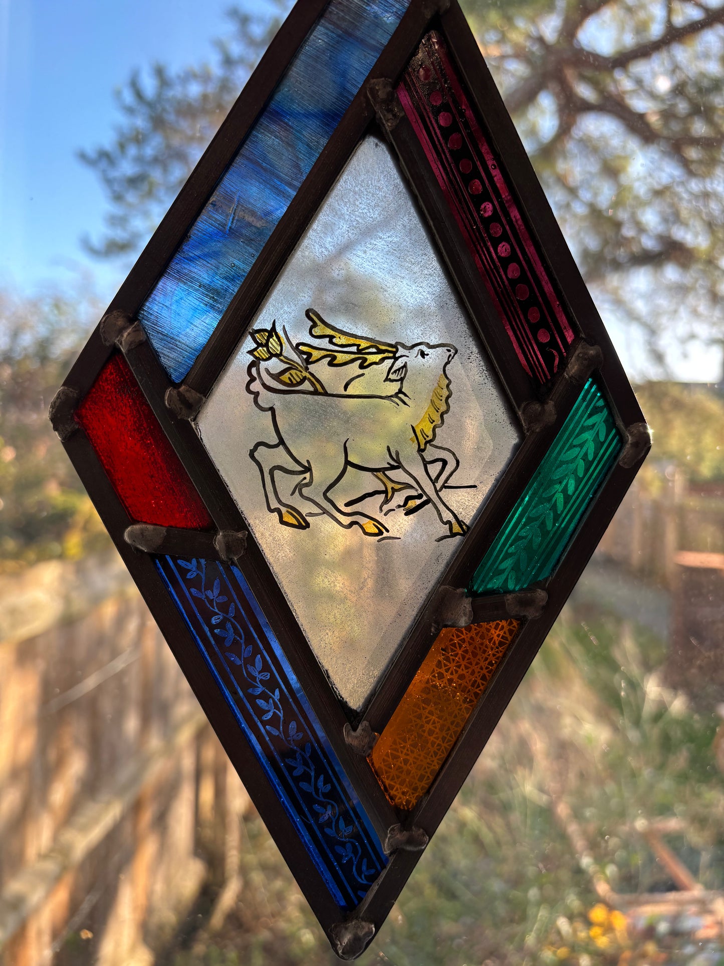 Stag Stained Glass Panel by Deborah Lowe