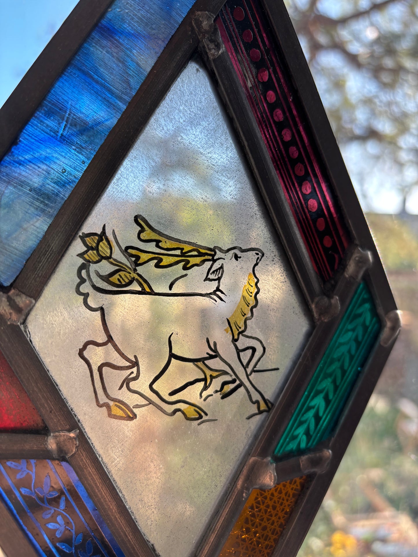 Stag Stained Glass Panel by Deborah Lowe