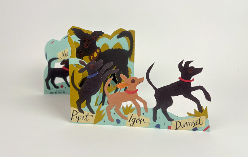 Puppy Parade pop- up greetings card by Mark Hearld