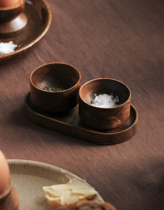 English Walnut Salt + Pepper Set by Selwyn House