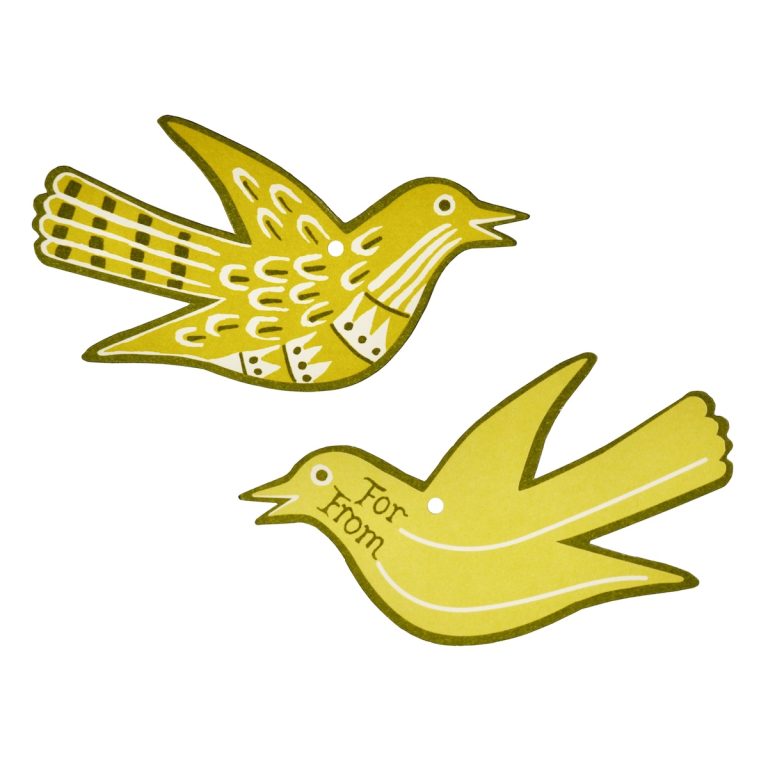 Five Fancy Songbird Gift Tags in Moss by Cambridge Imprint