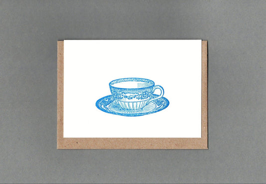 Tea Cup. Letterpress Greeting Card, Eco Friendly: Without cello