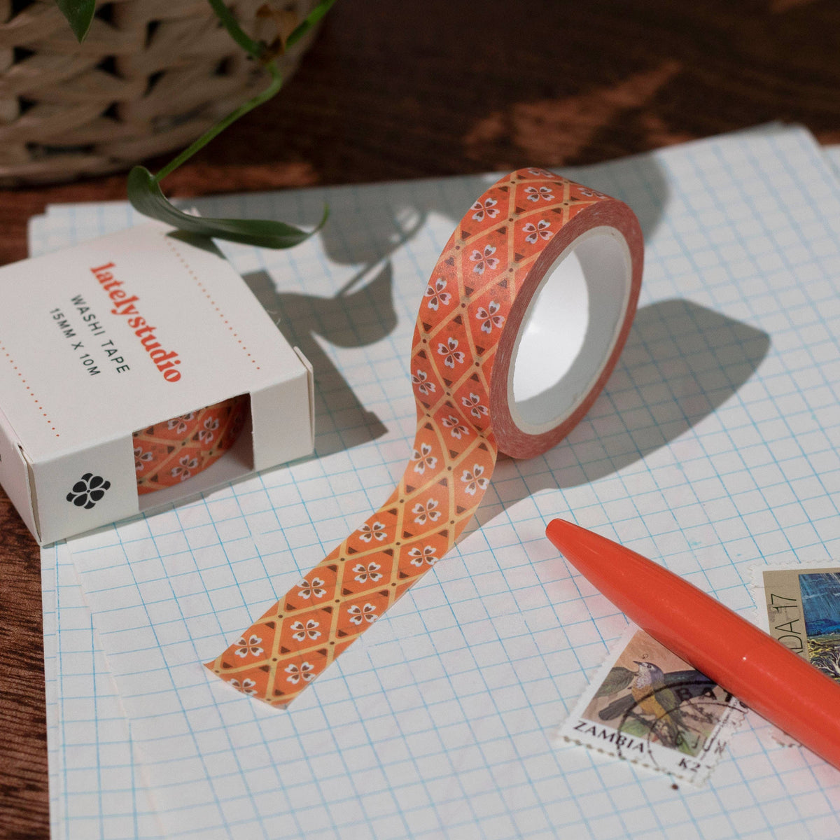 Red Diamond Repeat Pattern Washi Tape |  Retro Paper Tape
