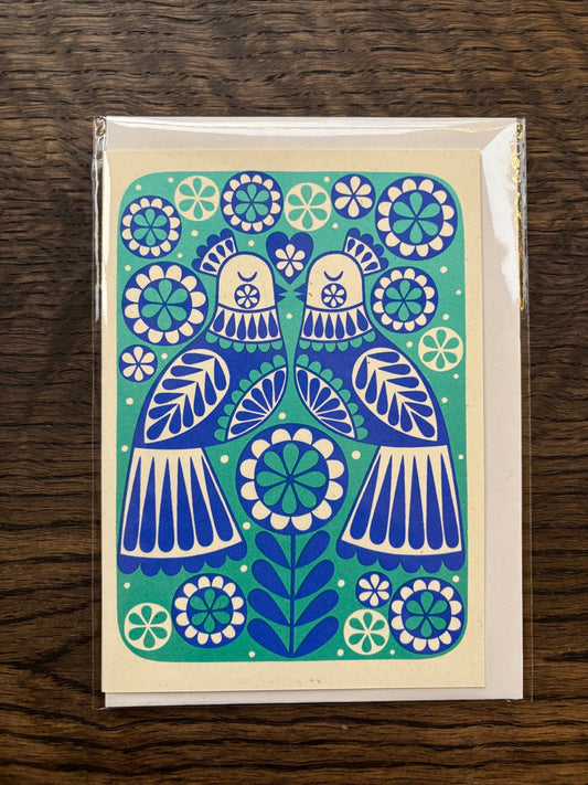 Karoline Rerrie Blue Birds Screen Printed Card