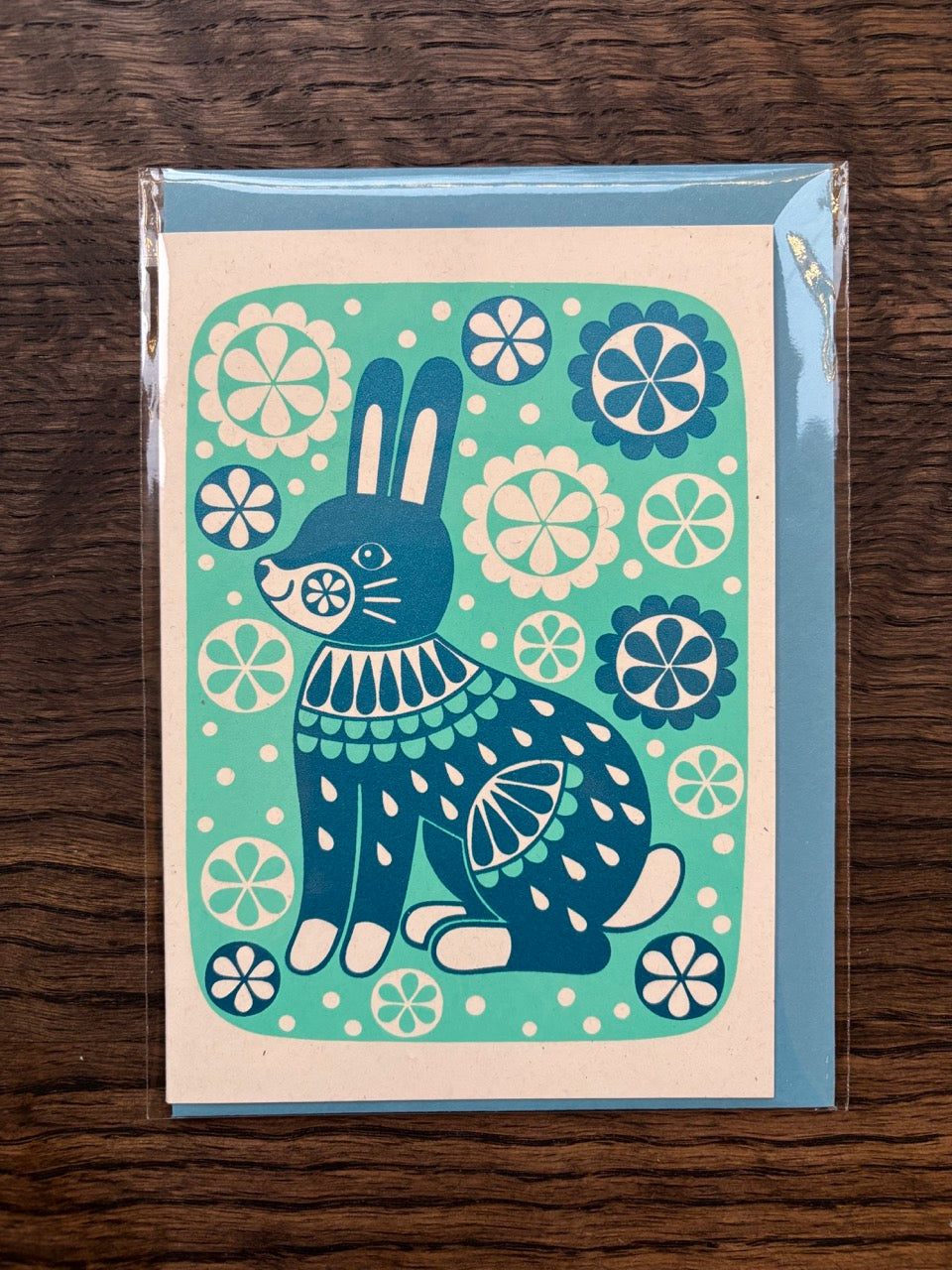 Karoline Rerrie Blue Rabbit Screen Printed Card