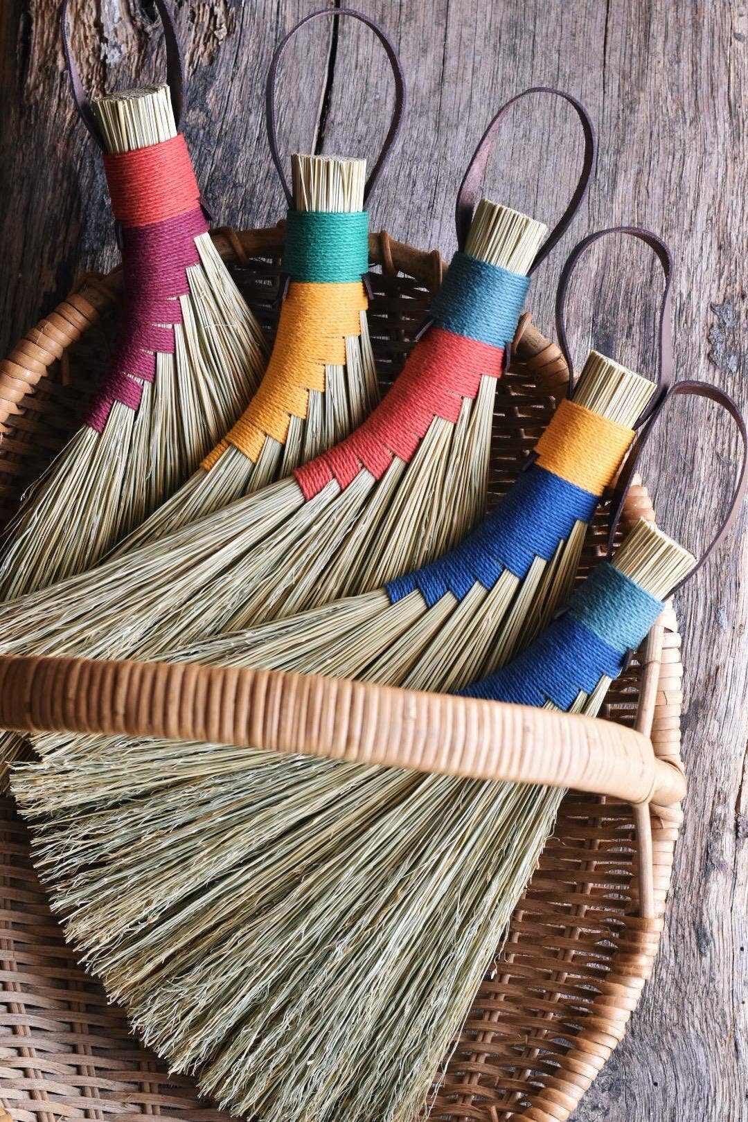 Blue and Teal Sorghum Hand Broom by Bec Wild
