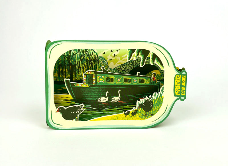 Canal Boat in a Bottle 3D card by Tom Jay