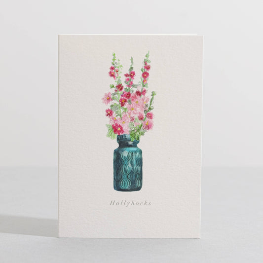 Hollyhock Botanical Flower Mini Card by Sara Sayer