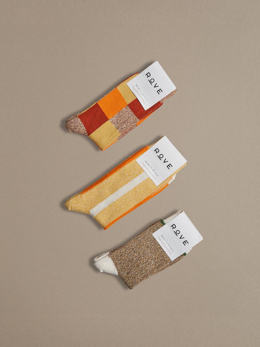 Organic Cotton Socks by Rove (UK 8-11) | Vertical Stripe Yellow