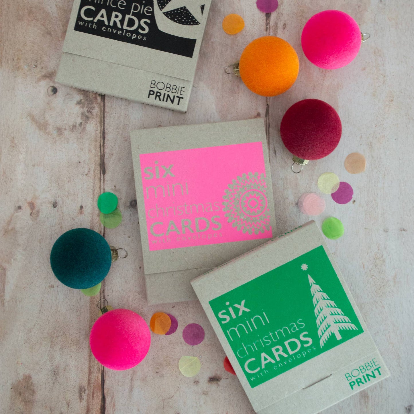 6 Mini Christmas Cards by Bobbie Print (Pink Set)