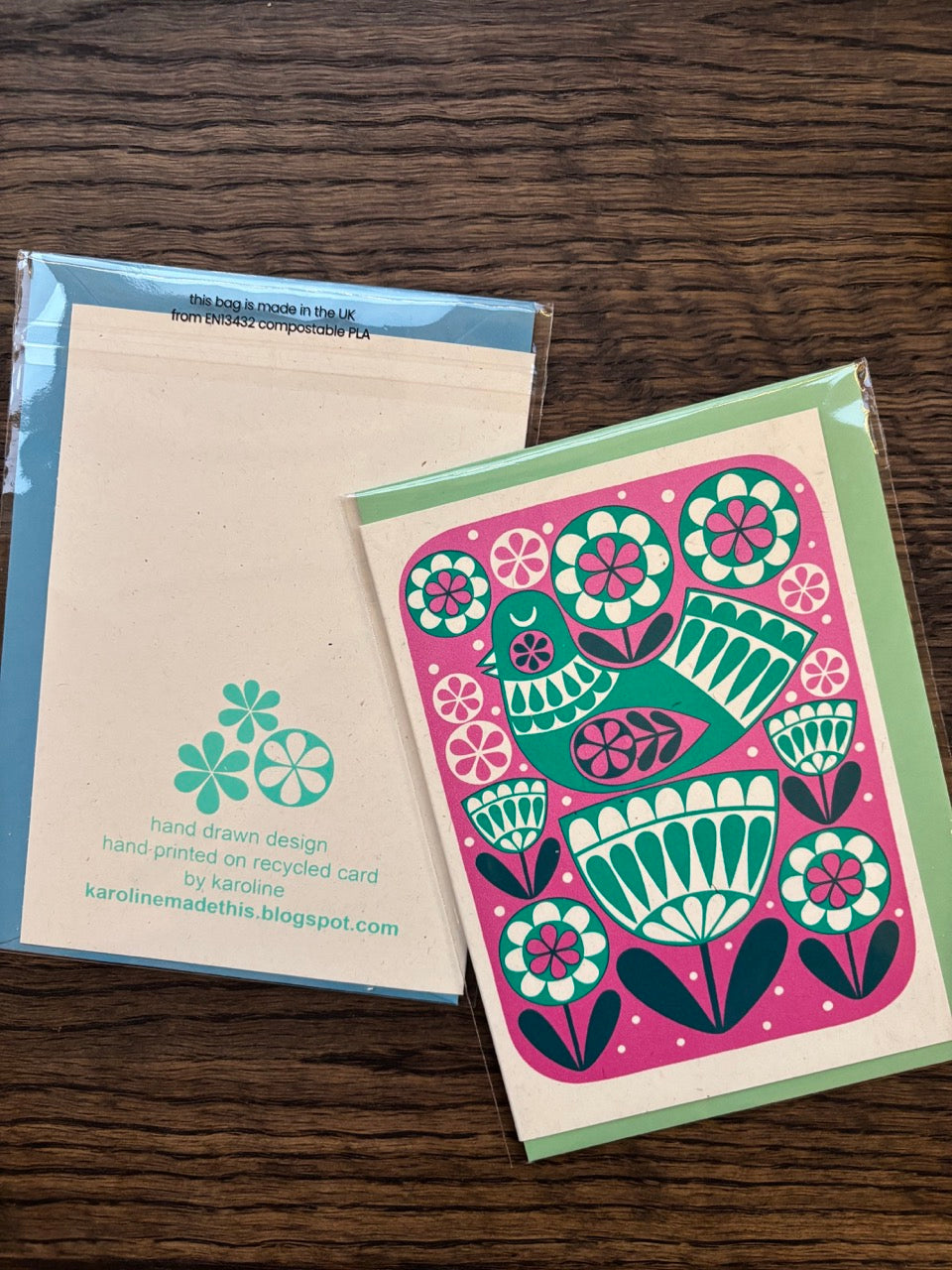 Karoline Rerrie Green Bird Screen Printed Card